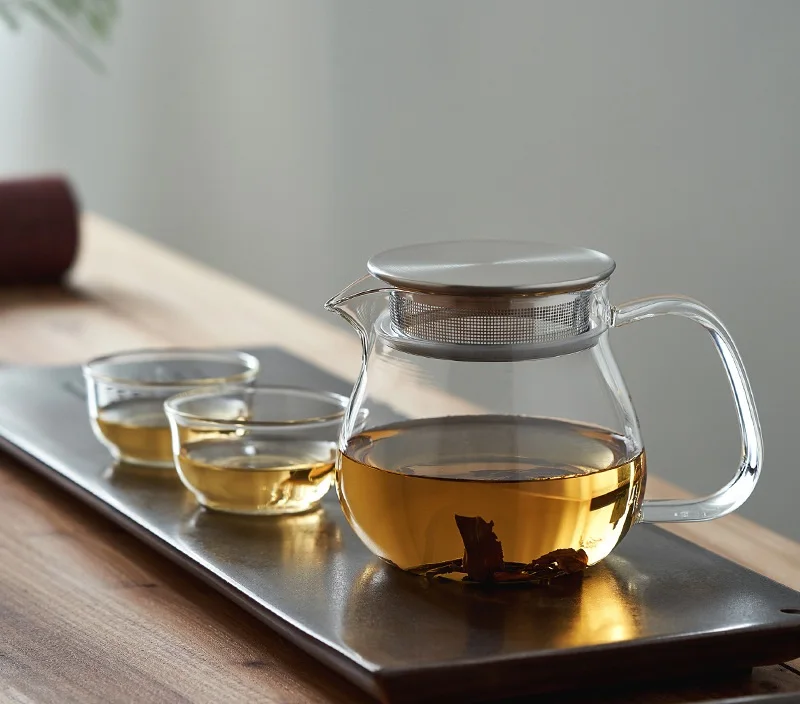 450ml 15oz Heat Resistant Glass Teapot with Infuser Borosilicate Glass Kettle with Stainless Steel Filter Lid and Handle