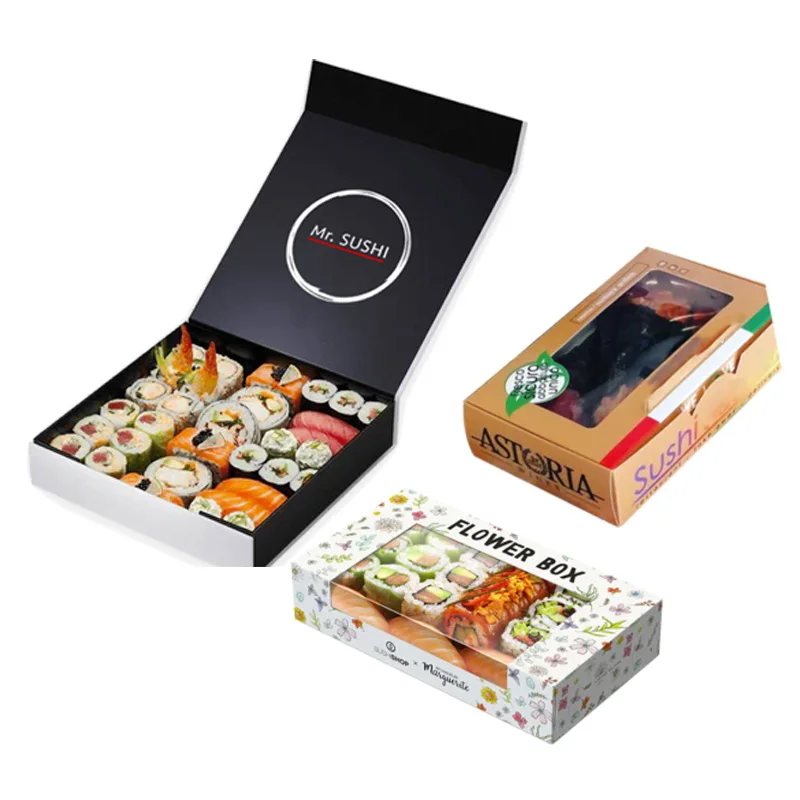Japanese Restaurant Take-away Cardboard Premium Rigid Gift Magnet Sushi Box Custom Paper Sushi to go Packaging