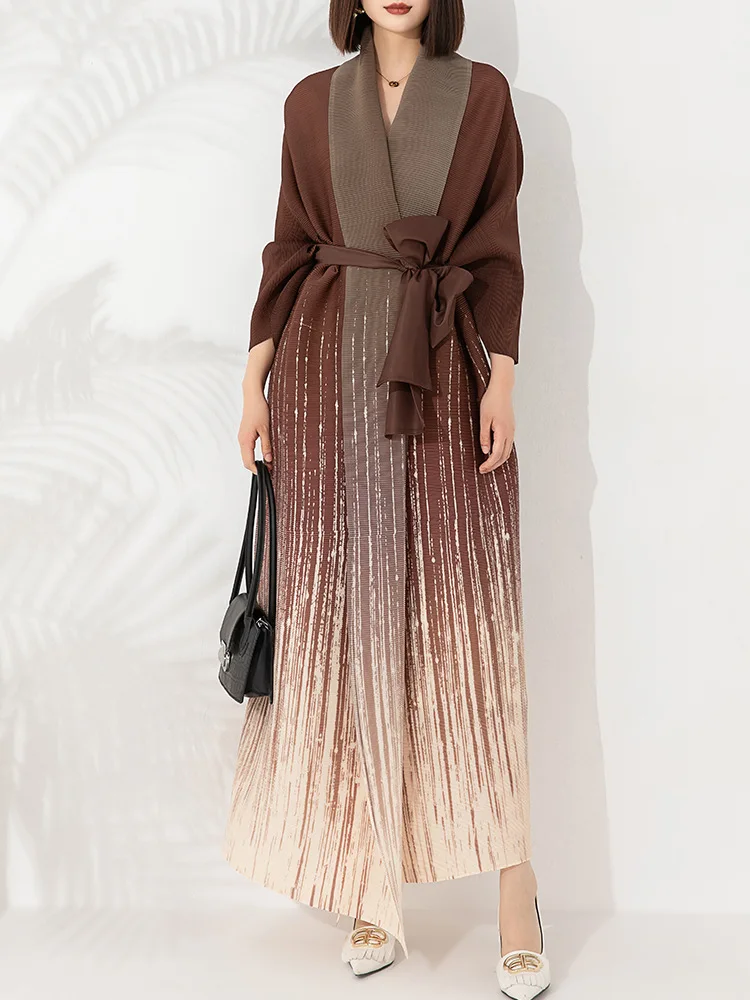 New Design Split Gradient Elegant Scarf Plus Free Size Midi Length Autumn Women Coat