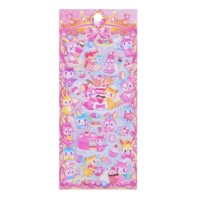 SHANLE Wholesale Fun Animal Japan Puffy Sticker Set Cute Korean Phone Deco EVA Sticker Custom Cartoon Pink Rabbit Bubble Sticker