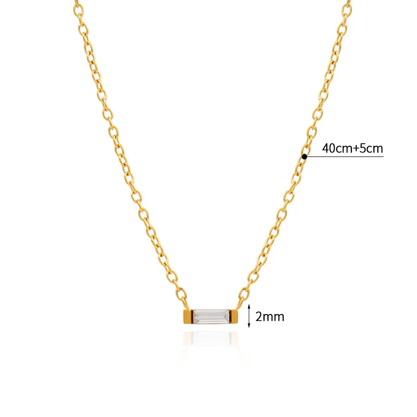 Minimalist Jewelry Stainless Steel 18k Gold Plated Square Zircon Stone Necklace for Women Crystal Pendant with Cable Chain
