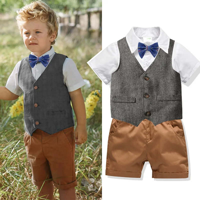 21A039  Online Shopping China Kid Clothes Summer Child Elegant Kids Boy Clothes Set Gentleman Clothes