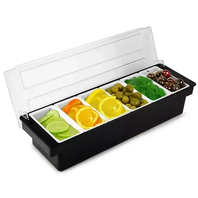 Condiment Container Lid Ice Chilled Condiment Server Ice Tray Fruit Veggie & Condiment Caddy Plastic Garnish Station