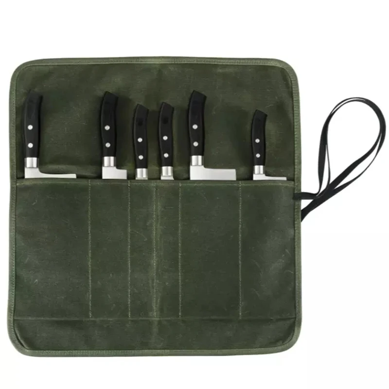 Hot Sale Knife Chef Set Work Safety Tool Bag Manufacturer Waxed Canvas Chef Knife Roll Bag
