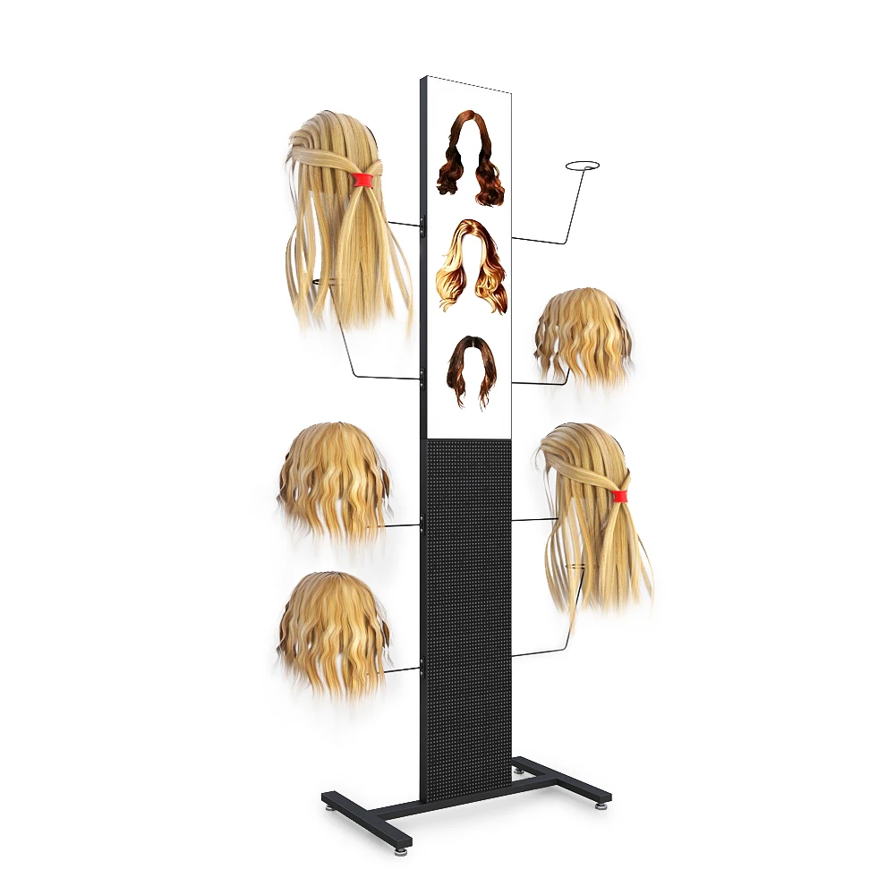 Europe fashion haircut shop iron black custom beauty salon wigs bundles hair extension display rack shelf