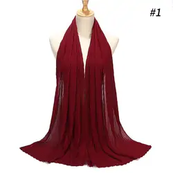Women Malaysia Scarf Solid Plain Pleated Abaya Dubai Shawls Soft Long Muslim Crinkle Chiffon Hijab Scarf  Crinkle Chiffon Shawl