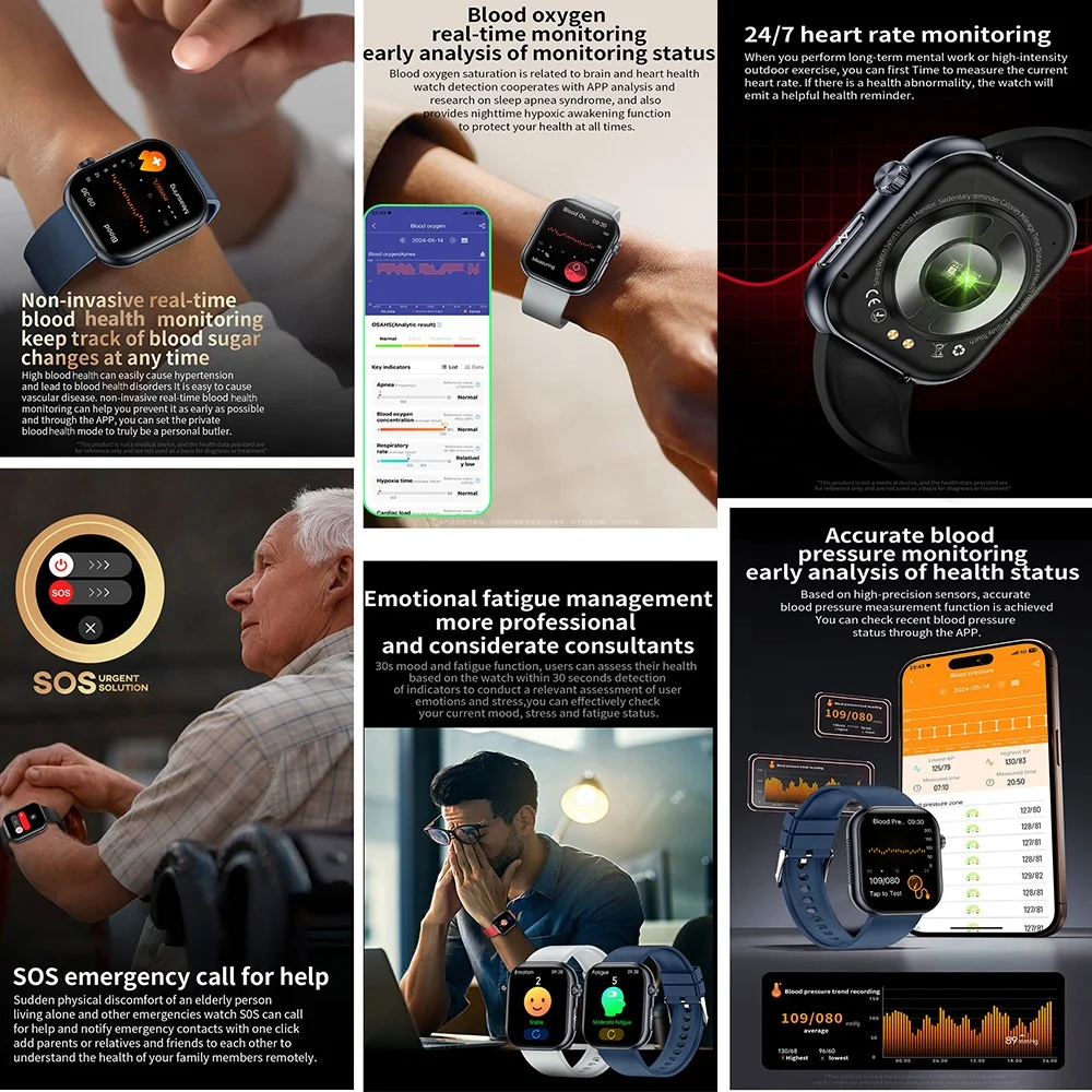 H Band ECG BT Call Health Smartwatch жирные Липиды крови мочевой кислоты BMI amoleed 1 95 дюймов 410*502 Смарт-часы ET587