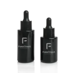 Fomalhaut  new product textured luxury 30ml 50ml 100ml pure black light forbidden glass dropper bottle for cosmetic