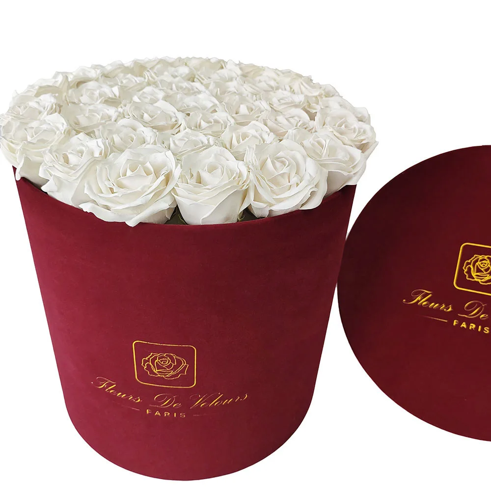 Super Large Size Suede Round Packaging Box for Florist, Velvet Flower Gift Box Christmas