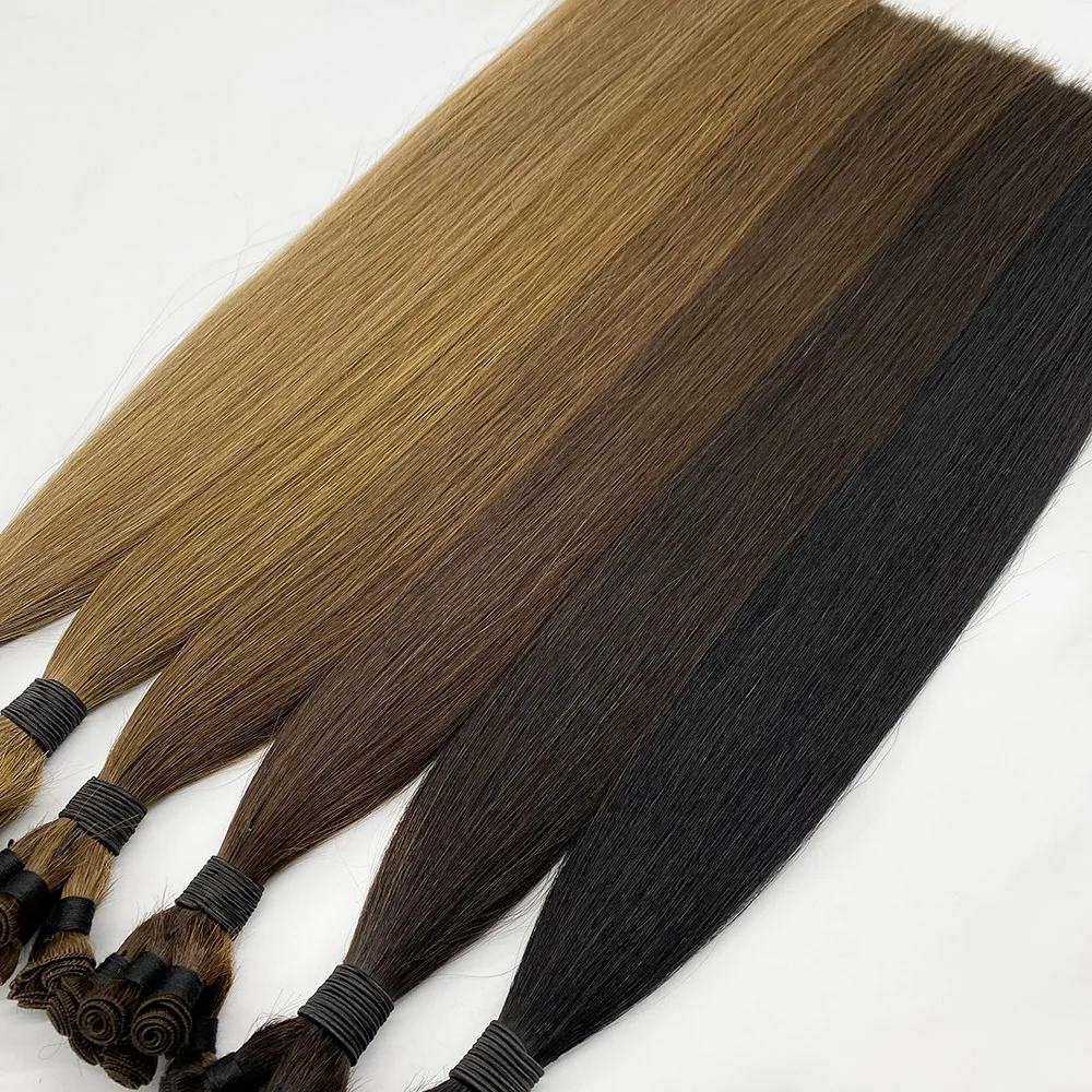 Double Drawn Russian Virgin Cuticle Hair Extensions Various Colors Hand Tied Hair Extensions