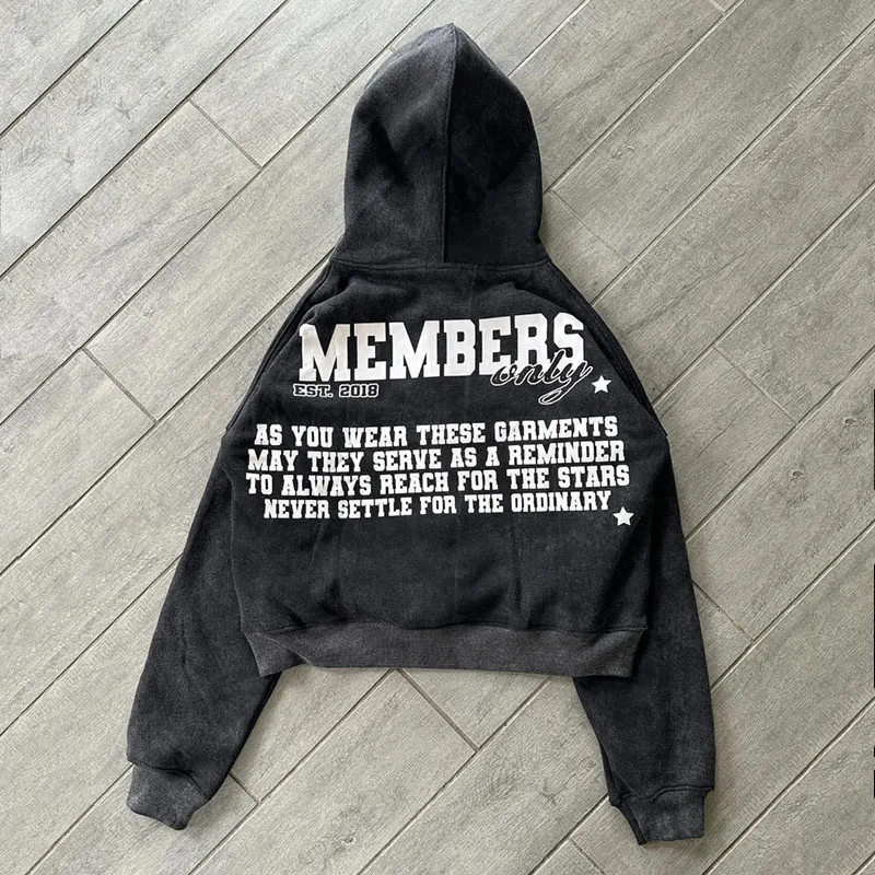 Custom fashion high quality french terry cotton oversize streetwear vintage patch embroidery plain boxy zip up hoodie for men