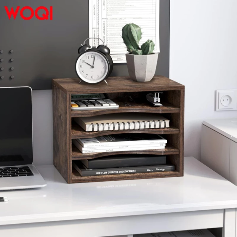 WOQI Vintage Wooden File Folder with 3 Adjustable Shelves for School & Home Office Wood Crafts Wooden Boxes
