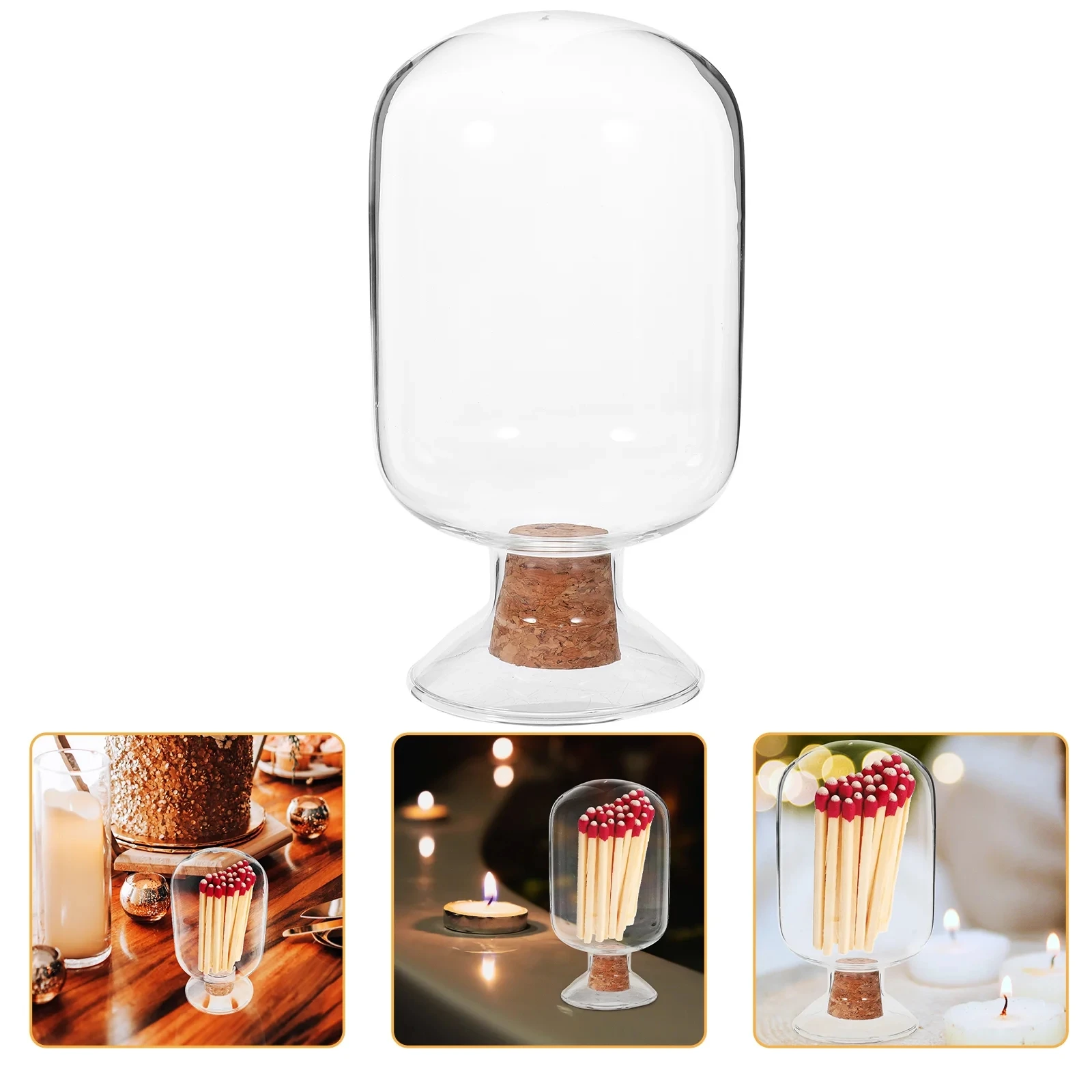 8.5oz 250ML Clear Empty Glass Matches jar Factory Wholesale custom Match Cloche Glass bottle with cork stopper