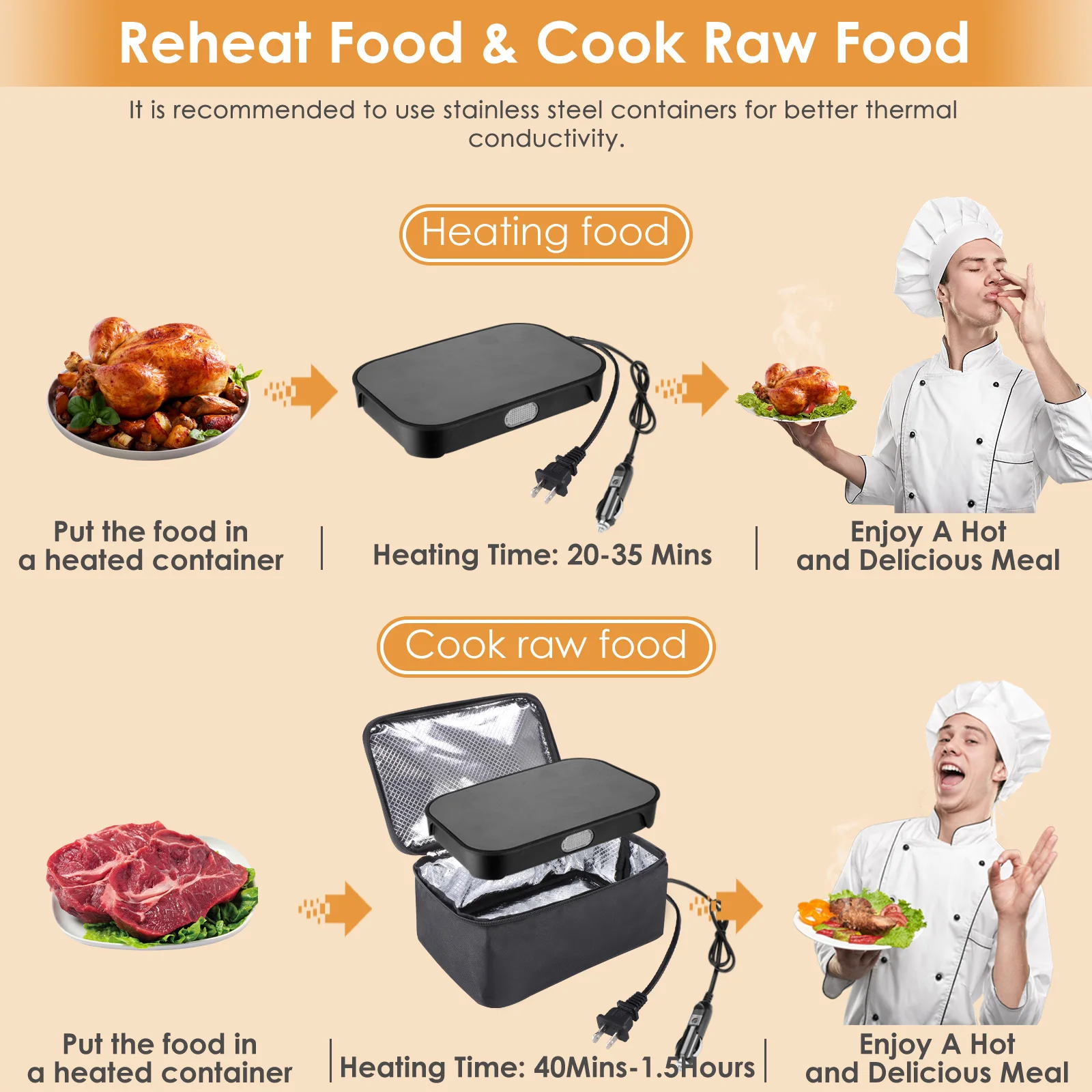 mini portable food cooker multi-function electric warmer for tempered glass container 12V 24V 110V 220V