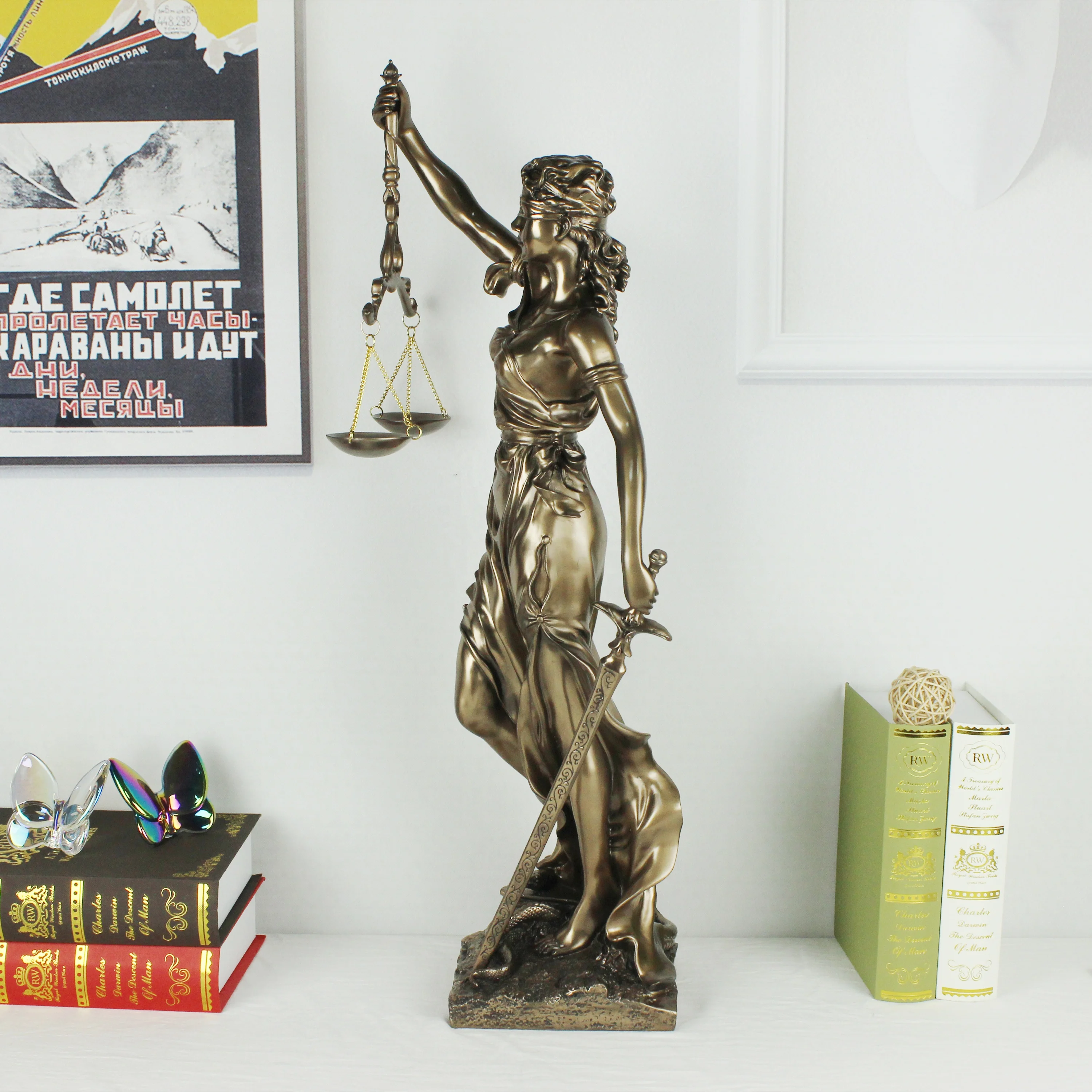 Big size Retro decoration copper metal crafts statue of justice ancient Greek goddess Roman goddess of Justice statue