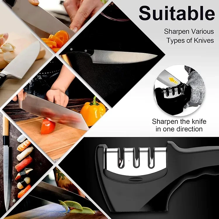 Hot Sale Professional Knives Sharpening Stage Manual Knife Sharpener With Non Slip Rubber Handle