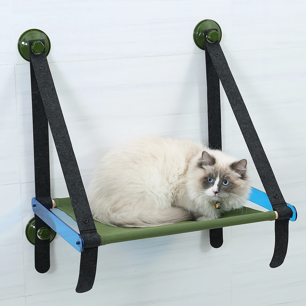 2021 New Hoopet Suction Cup Felt Hanging Cat Bed Window Mounted Hammock