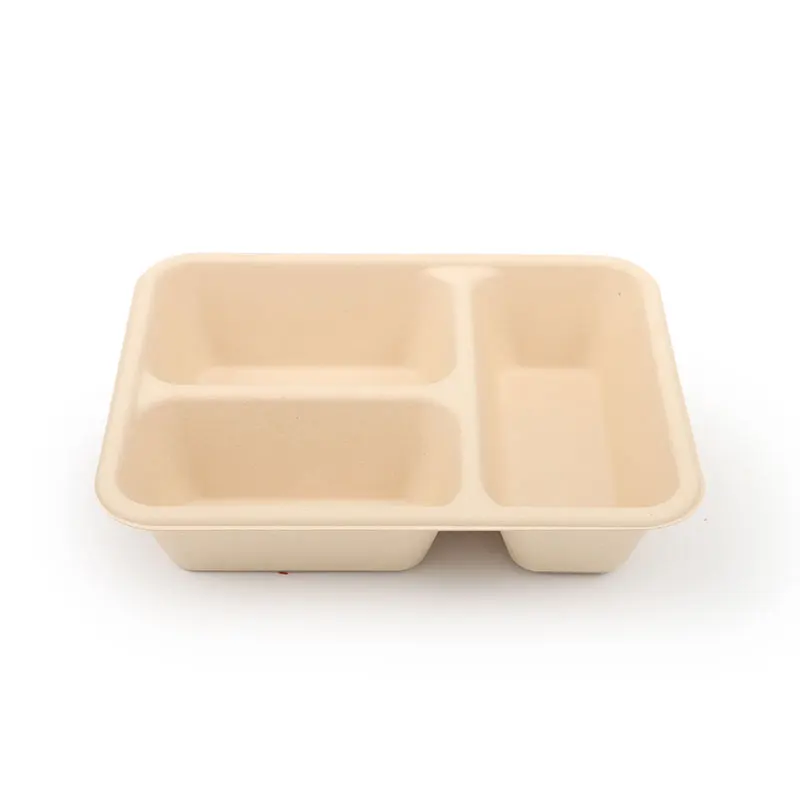 Оптовая продажа, 1/2/3 отсек, одноразовый поднос для еды, микроволновая печь, с прозрачным покрытием, коробка для завтрака из бамбуковой целлюлозы