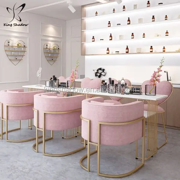 King shadow мебель для маникюрного салона, дешевый мраморный стол для маникюра, скандинавский розовый металлический стол для ногтей