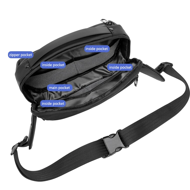 2023 Black pu leather waist bag for men with waterproof zips belt bag for men waist waist bag men