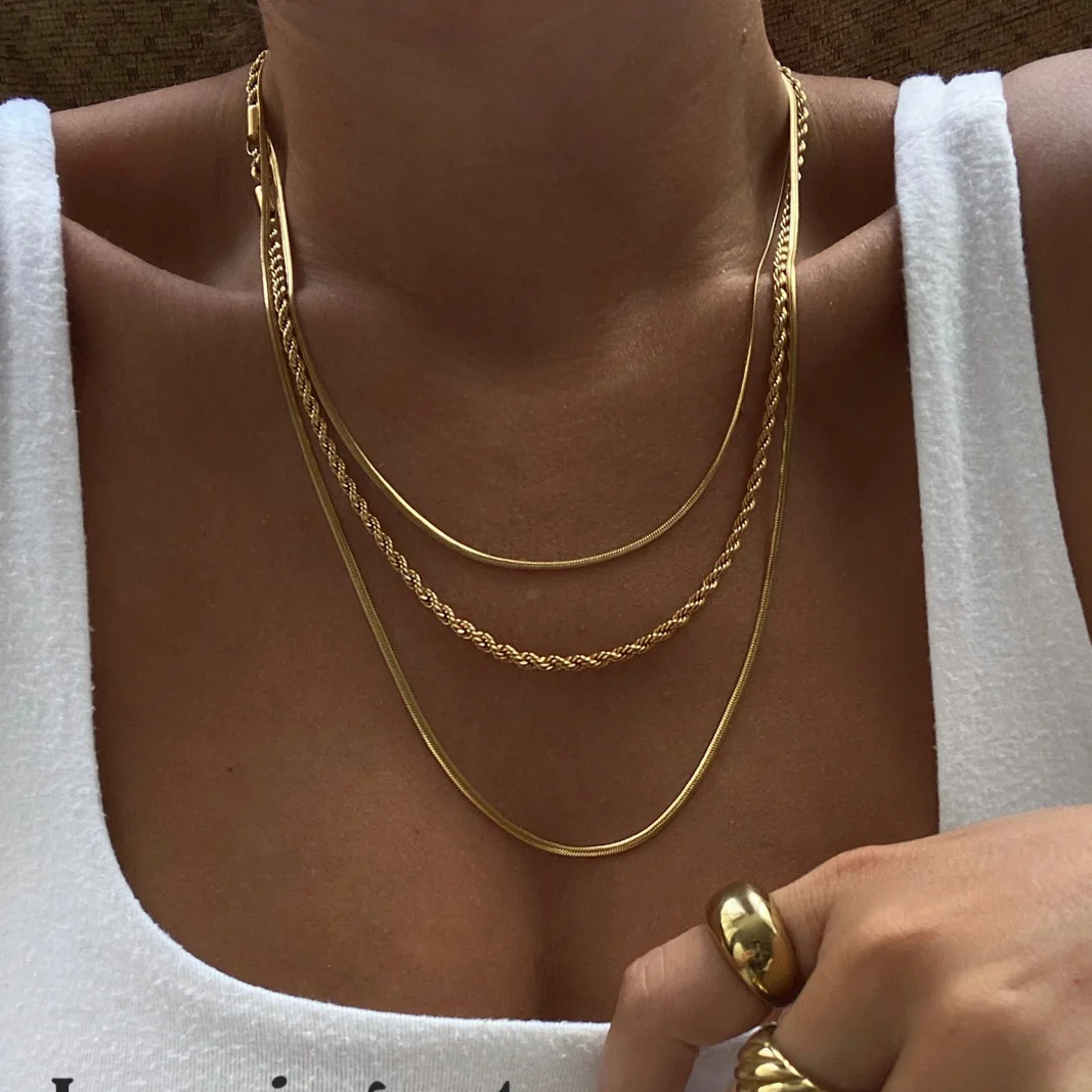 New Arrivals Fashion Stainless Steel Chain Necklace Three Layers Snake Bone Rope Chain For Women Daily