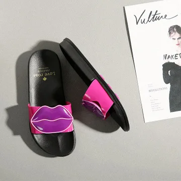 Sexy red lips spring summer new women outdoor flat durable slippers outdoor casual non-slip slippers