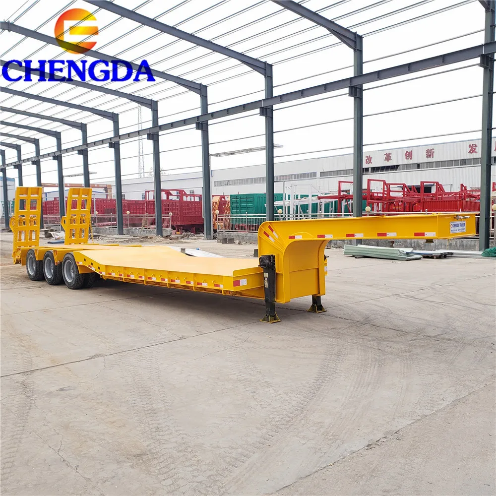 Hot Sale 3 Axle 4 Axle low loader trailer carrying crane excavator lowbed semi trailer Trailer with Mech ladder for sale