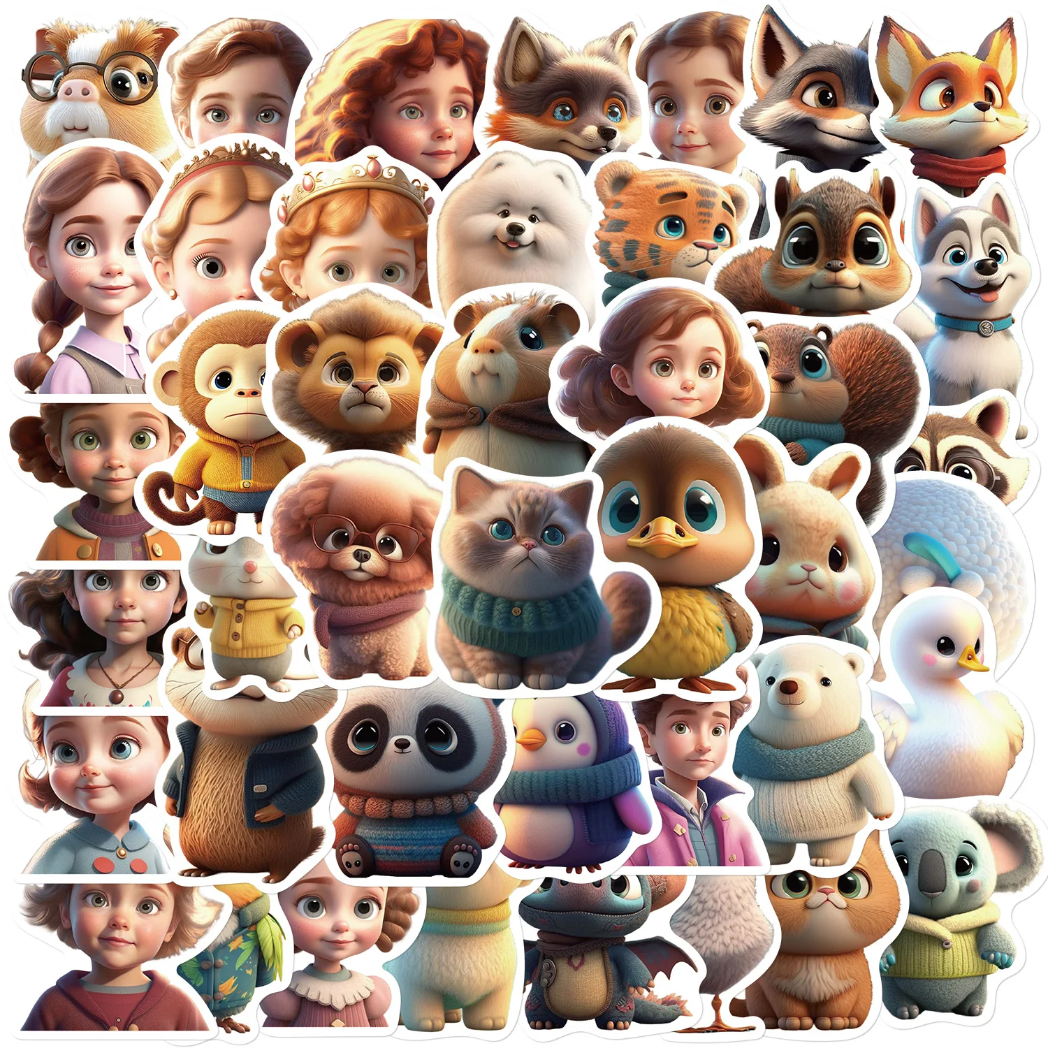 50PCS Pixar style anime character collection cute cartoon 3D animals sticker
