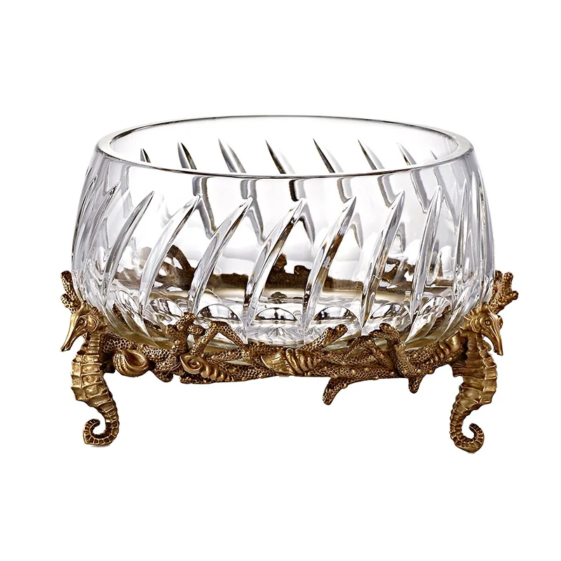 European home decoration metal with glass flower vase set fruit plate soft decoration pieces modern for living room