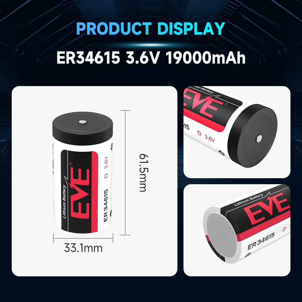 EVE Lithium Primary Battery ER34615 Disposable Batteries 3.6V 19Ah D for Automatic Smart Meters
