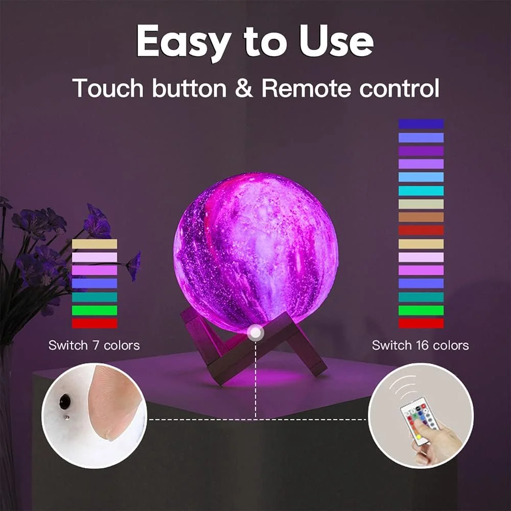 BRIGHTWORLD Moon Lamp 5.9 inch 16 Colors LED 3D Moon Light Remote & Touch Control Lava Lamp