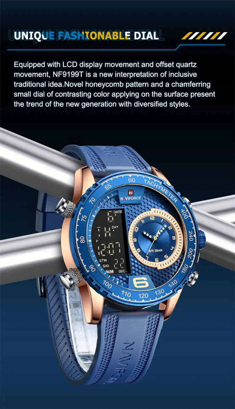 Naviforce NF9199T high quality make custom  mens hour perfect TPU big numbers date display  sports wristwatch