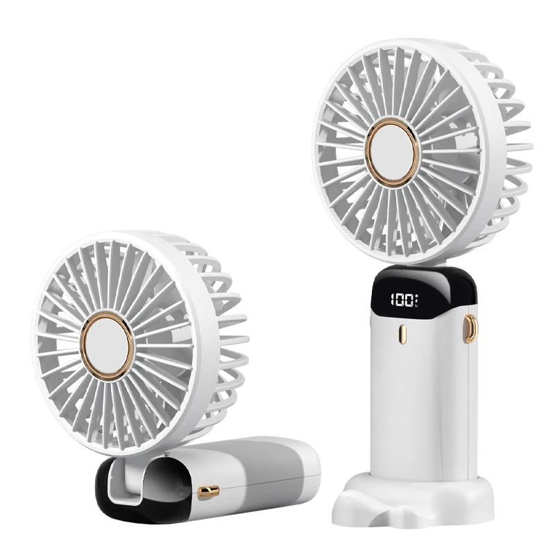 Portable Electric Fan with Smart Led Digital Display Usb Rechargeable Mini Handheld Fans 5 Speed Adjustable Personal Fan