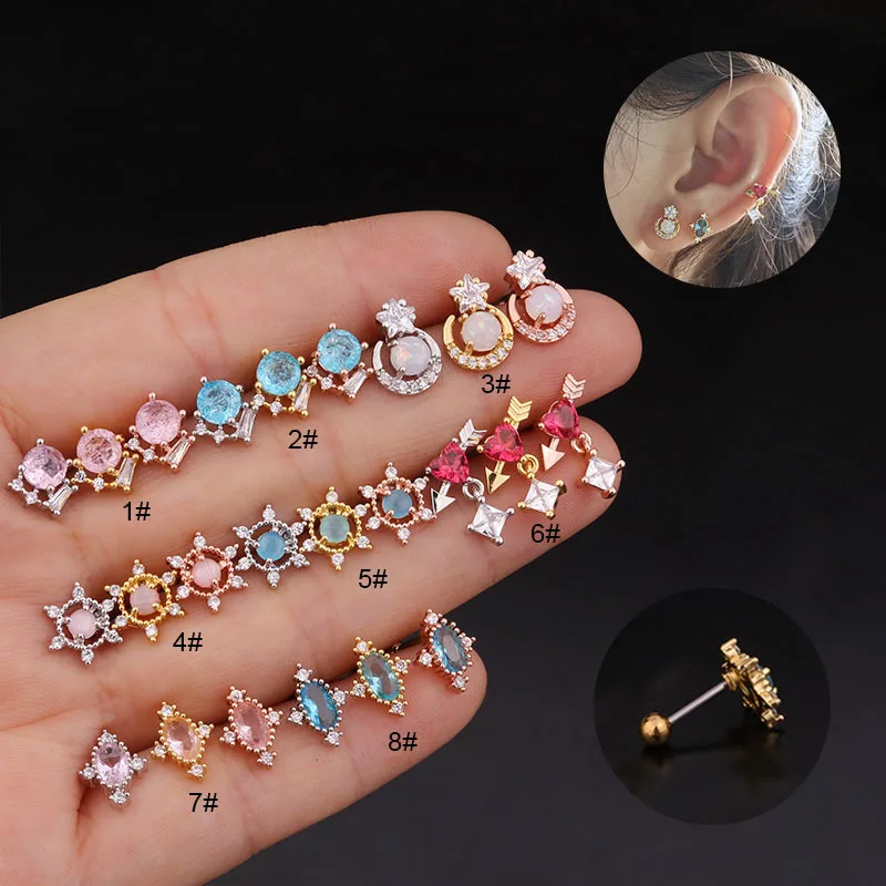 DAIHE Colorful Round Zircon Ear Bone Nail Nose Earring Fashion Jewelry Piercing Jewelry