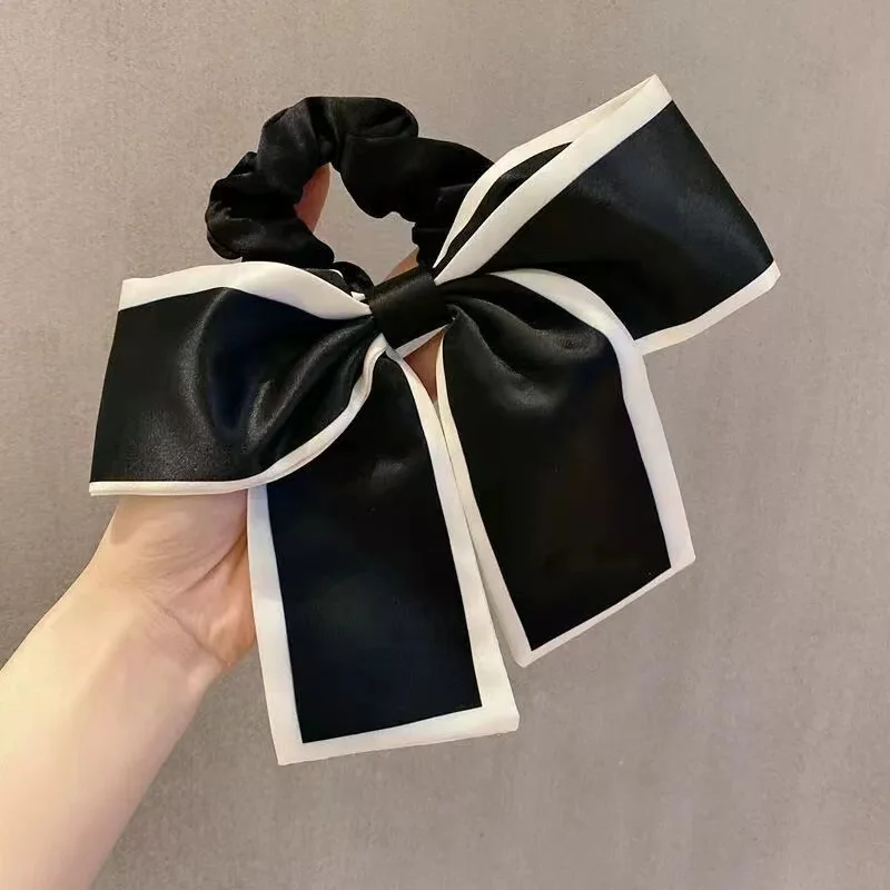 2 Colors Large Bow Scrunchies Solid Color Satin Silk Hair Rope Hair Accessory For Women Bowknot Hair Ties Elastic Scrunchies