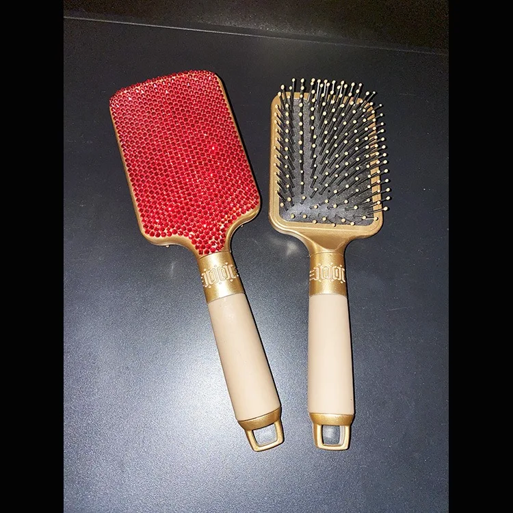 Air Cuision Brush Luxury Diamonds Scalp  Massage Detangling Hair Brush With Clip Customize Your Logo
