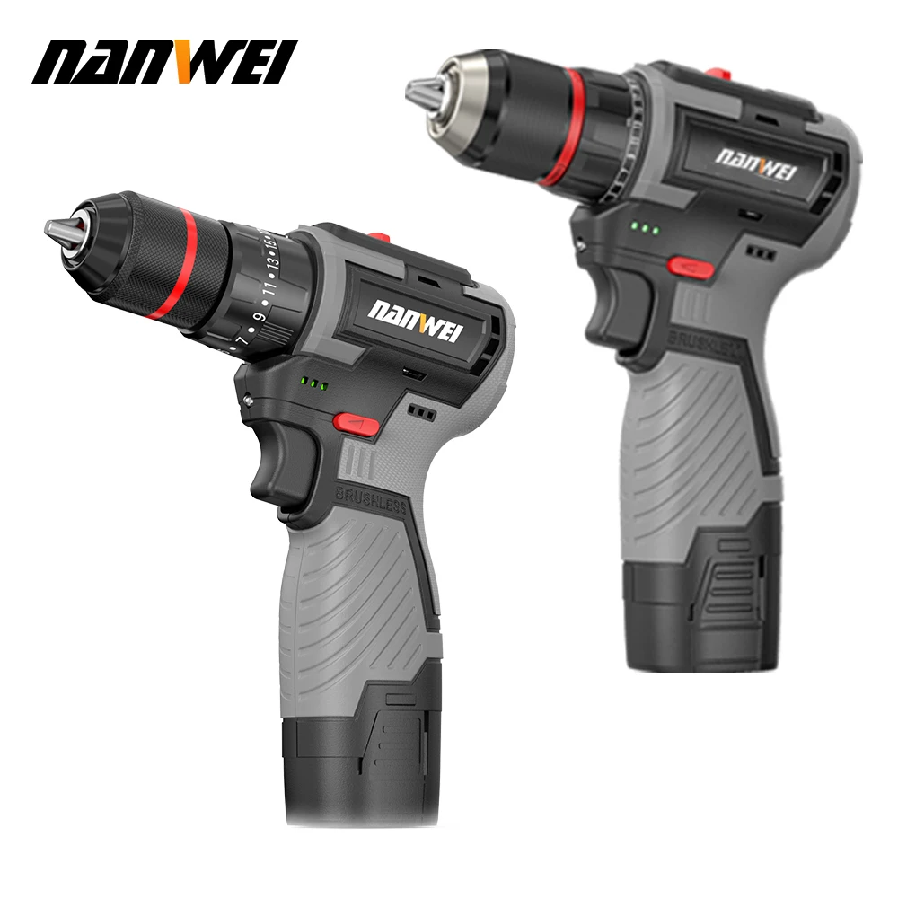 Nanwei Brushless Cordless Charging Electric Drill Household Hand Electric Screwdriver Metal Ratchet chuck