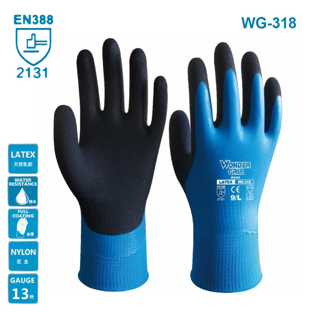 
Wonder Grip 318 Safety Work Gloves Fully Dipped Waterproof Oilproof Latex Gloves 