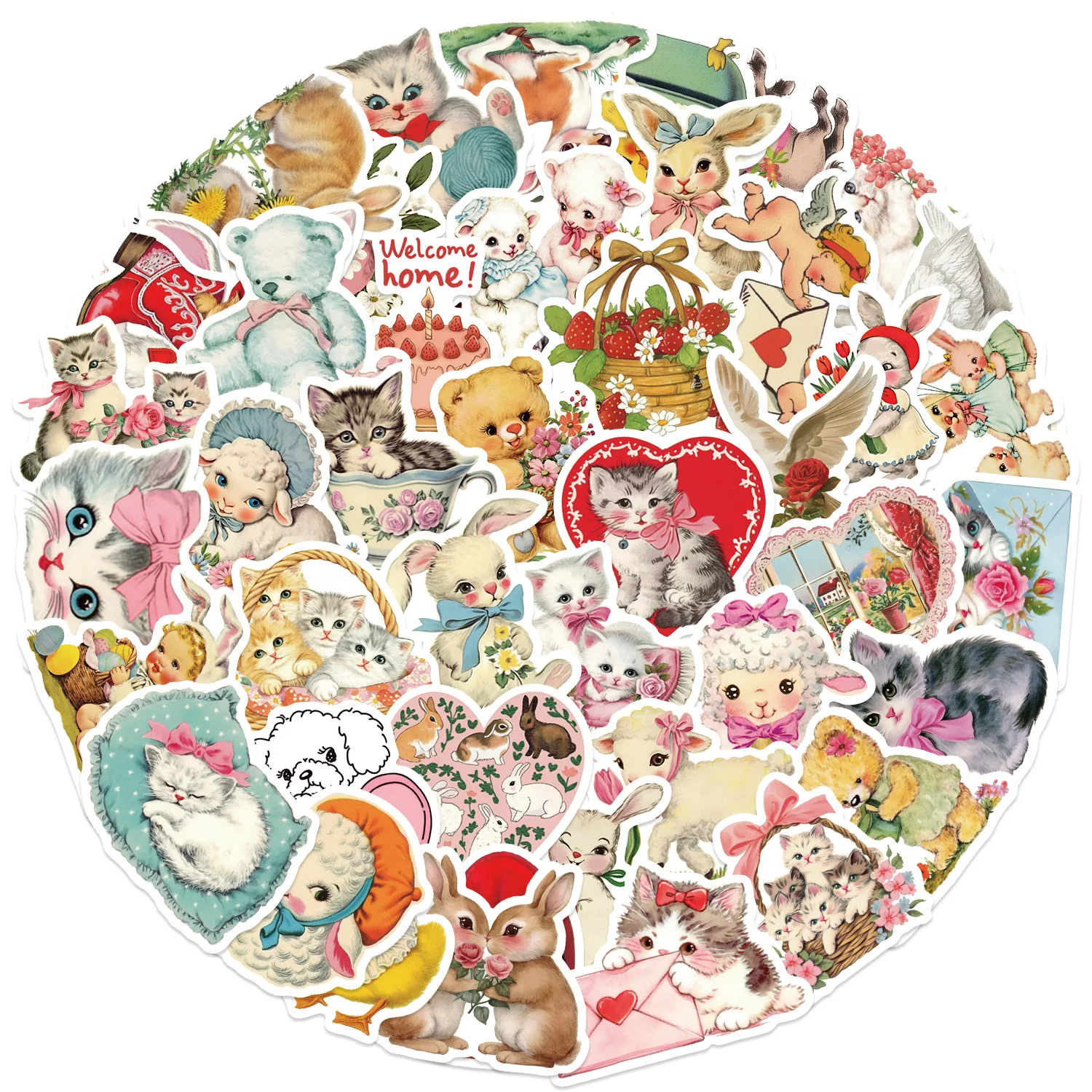 50Pcs Retro Cute Little Kitten Lamb Graffiti Stickers For Girls Animal Toys Little Bear Fawn Doll Sticker