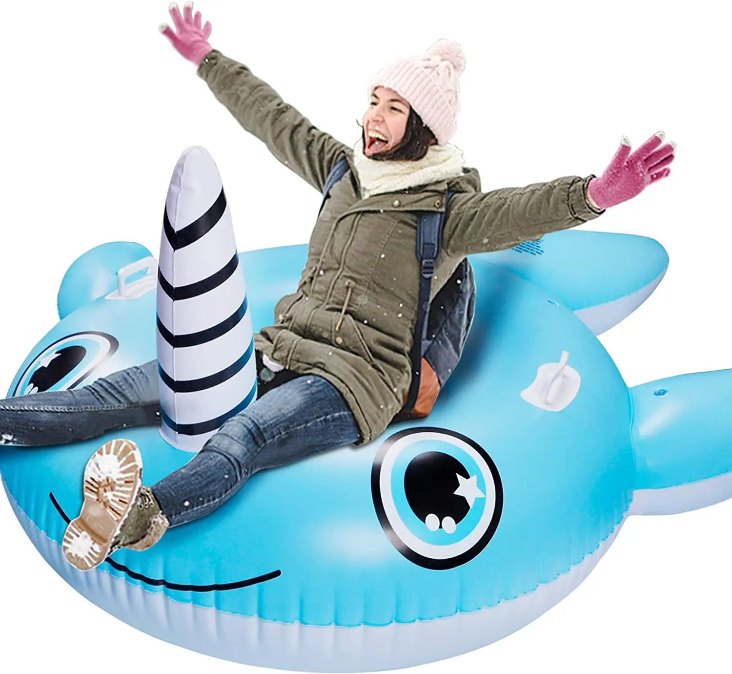 Inflatable Snow Sleds Heavy Duty Sledding Snowboard with Reinforced Handles for Winter Outdoor Fun