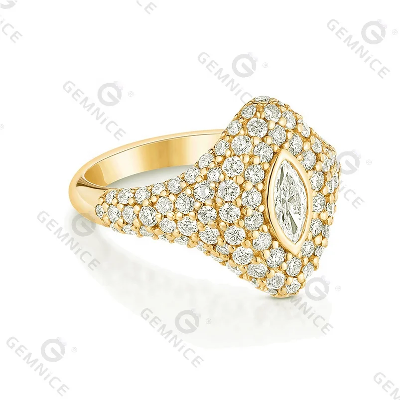 Gemnel 2024 custom 925 sterling silver 18k gold personalized wholesale price marquise bling pinky ring women