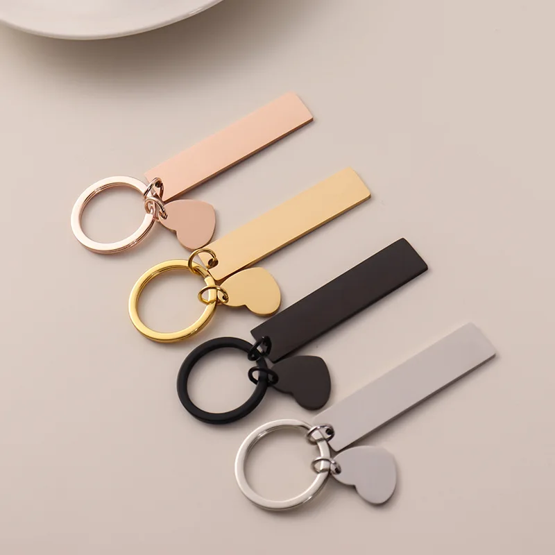 Diy Custom Mirror Finish Stainless Steel strip Gold Silver blank metal keychain Blank heart ornament personalize bar key chains