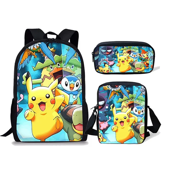 3PCS School Bag Set Cartoon Anime Pokemon Kids Backpack Girls Boys Orthopedic Children Travel Daypack Pikachu Bookbags