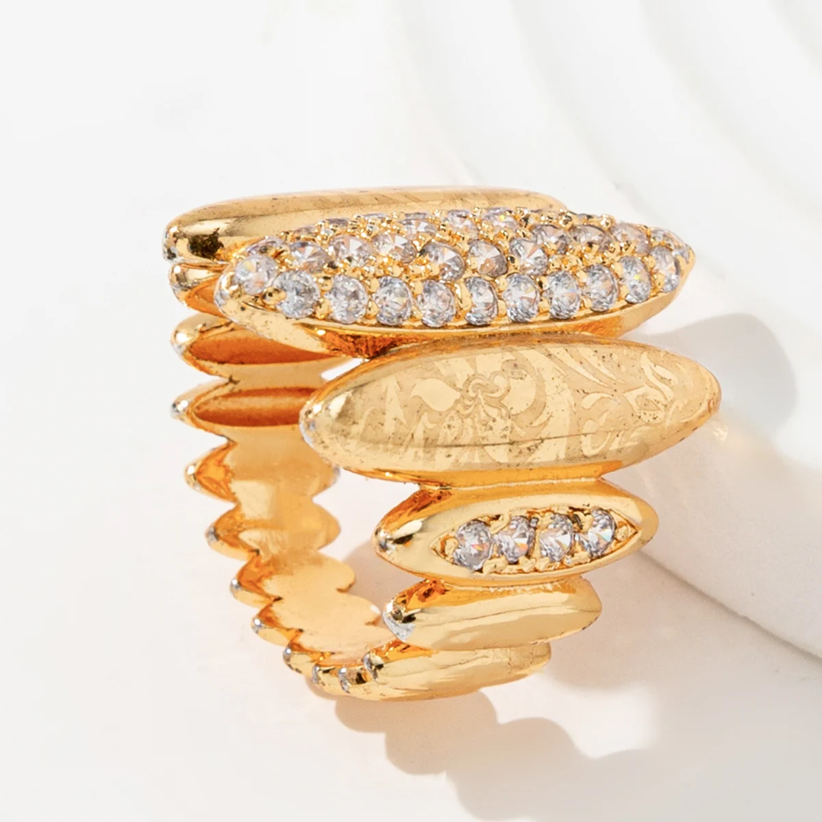 Fashion wholesale 14k gold plated paved cz ring personality woman jewelry