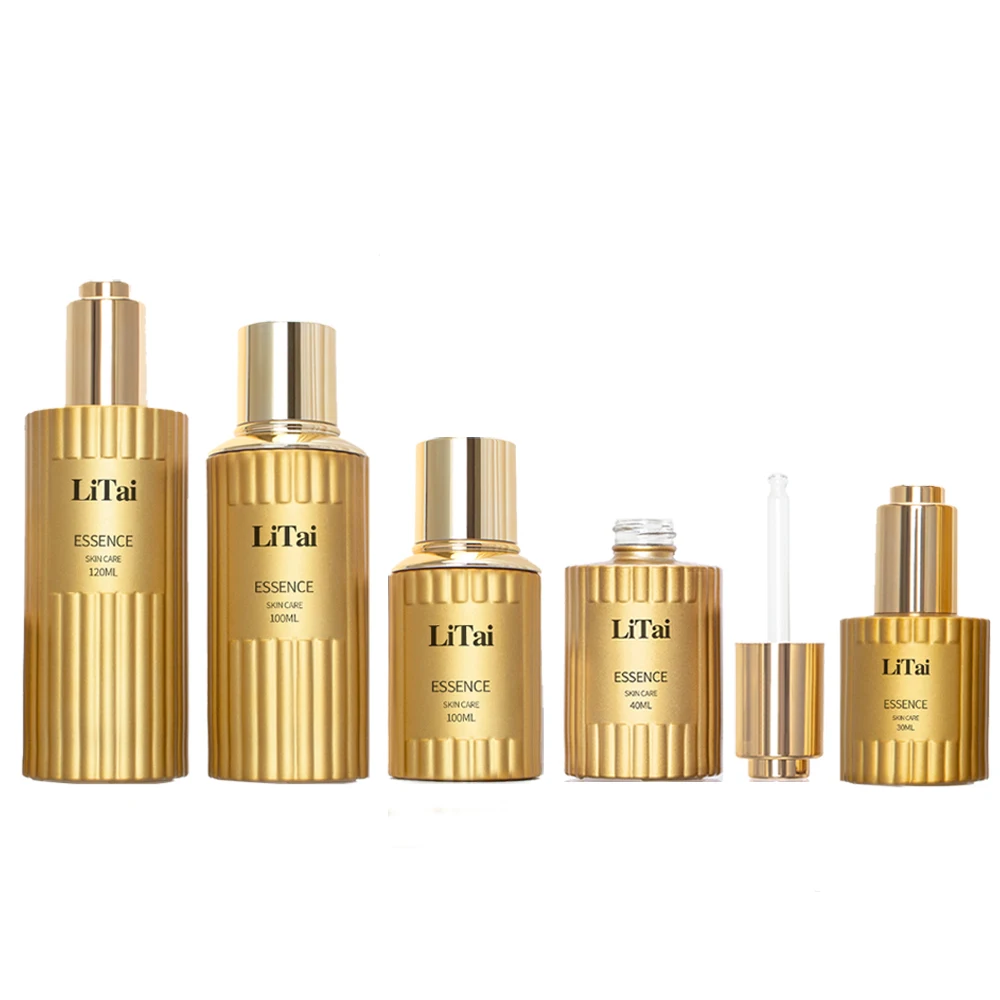 Thick Bottom Skin Care Packaging Glass Bottle Golden Toner Essence Serum Lotion Cream Cosmetic Glass Bottle With Pump Spray