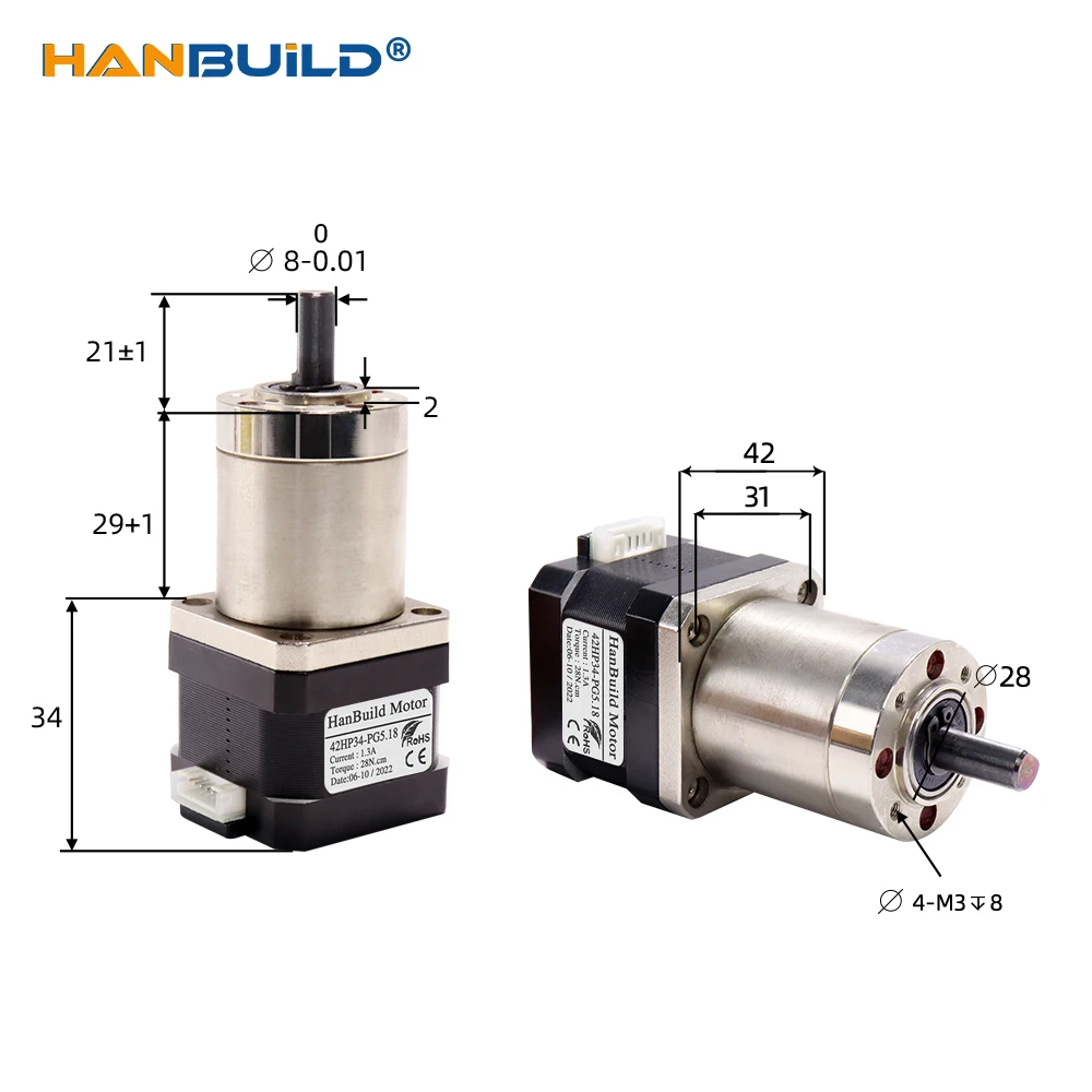 HanBuild for 3D Printer 17HS3401S-PG reduction ratio 51/71/100/139-1 Nema 17 1.3A planetary gear reducer 42 stepper motor