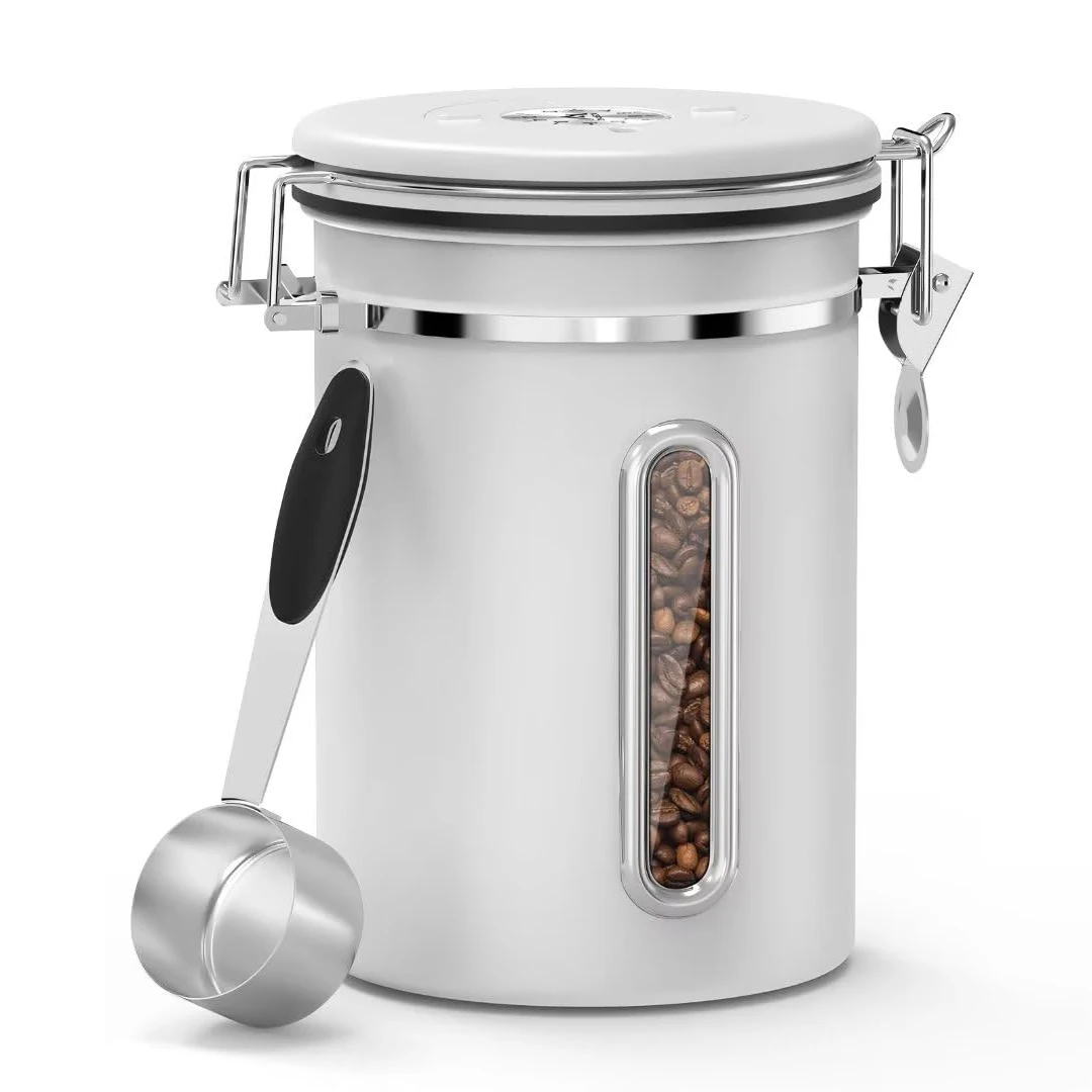 22oz Coffee Bean Airtight  Canister With Window Stainless Steel Kitchen Keep Fresh Storage Food Jar With Date Tracking