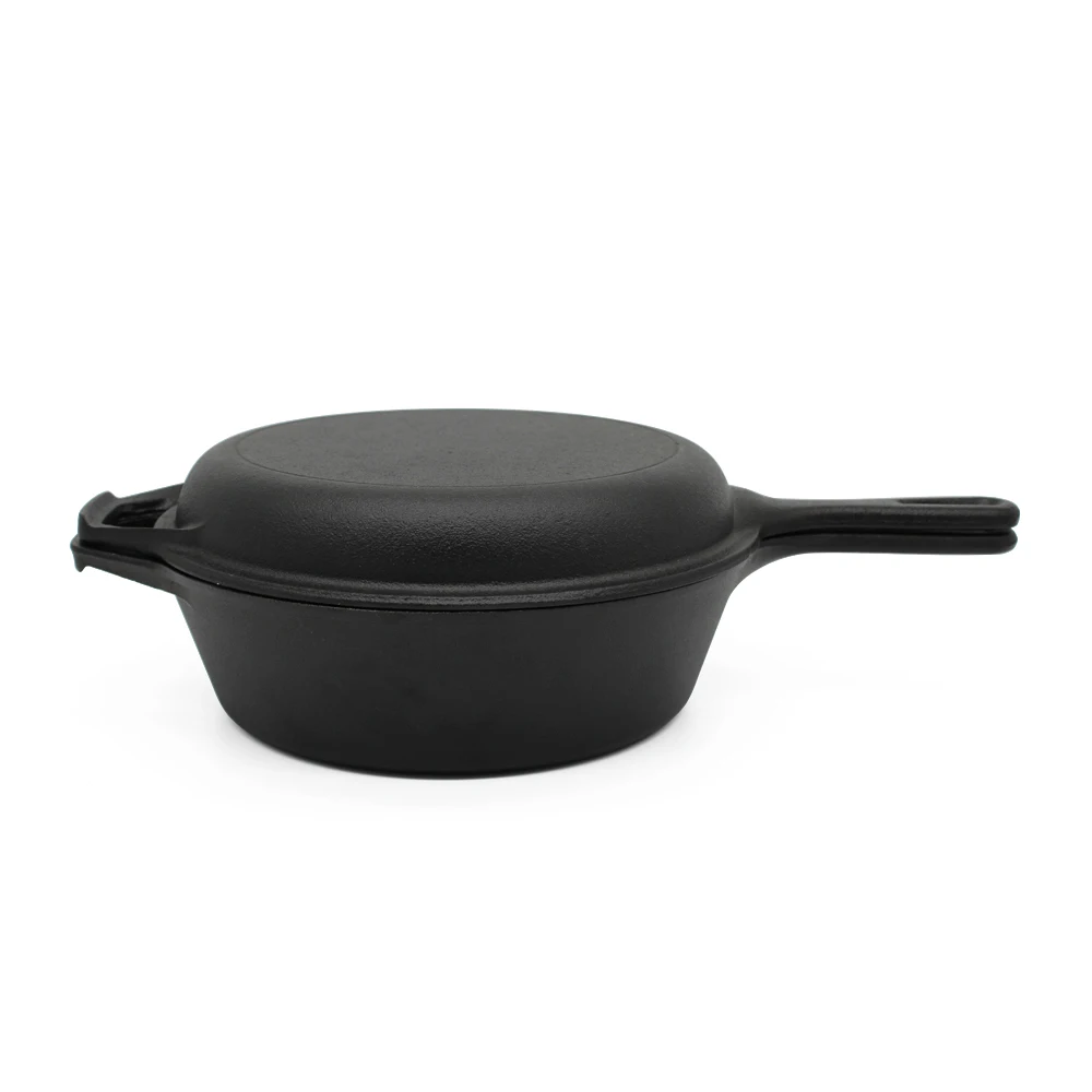 3QT Dutch Oven with Skillet Lid High Quality Cookware 2-In-1 Combo Cooker Non Stick Casserole Pre-Seasoned Cooking Pot Set