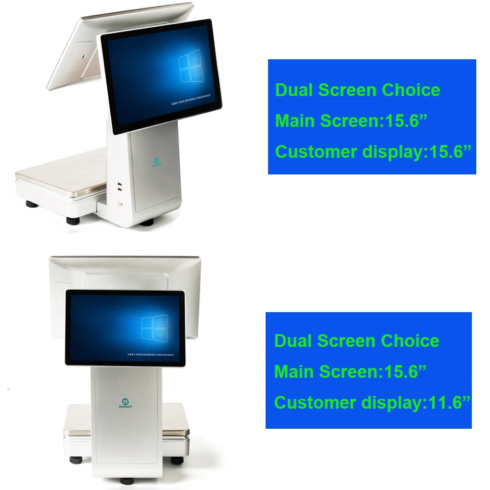 Dual-Screen All In one Touch Retail PC POS Cash Register Scale Android Weighing Scales with Label Printer