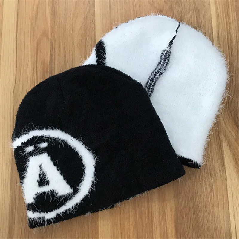 Classic Custom Your Own Logo Mohair Beanies Jacquard Knitted Hats Wholesale Warm Hat